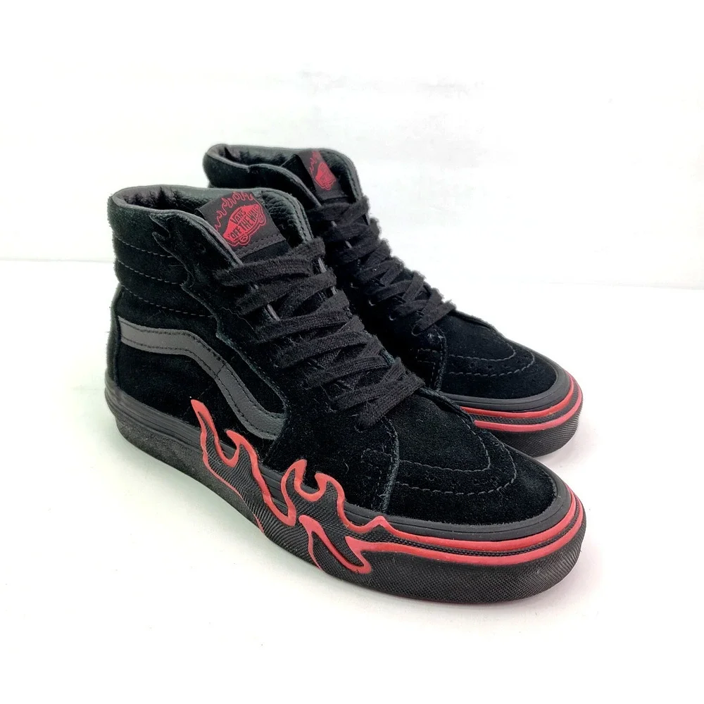 Vans Sk8 Hi Flame Womens Size 5 Mens Sz 3.5 Black Suede Sneaker Shoes